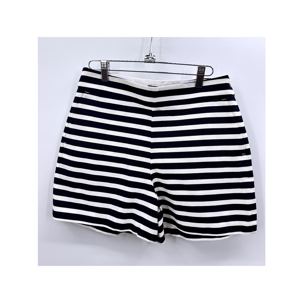 J.Crew Navy White Striped Cotton High Rise Side Zip Shorts Womens Sz 8 Nautical